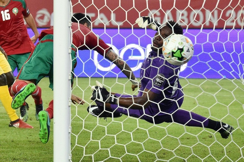 Togo goalkeeper Kossi Agassa concedes a goal during the CAF match against Morocco. AFP