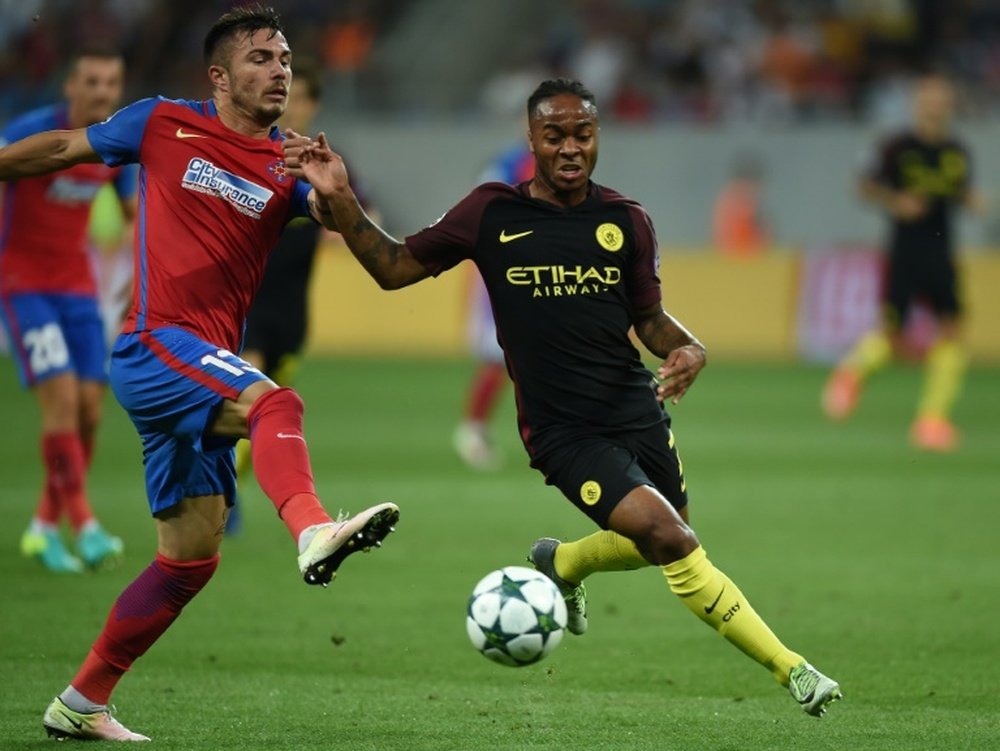 Raheem Sterling inspired Manchester City to a 5-0 win at Steaua Bucharest in their Champions League play-off round first leg
