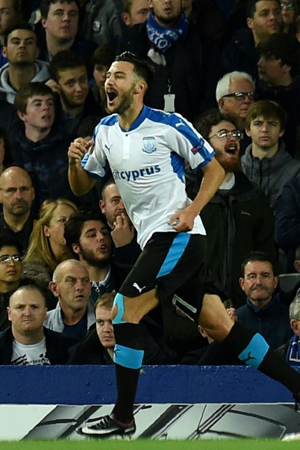 Adrian celebrates scoring Apollon's first goal. AFP