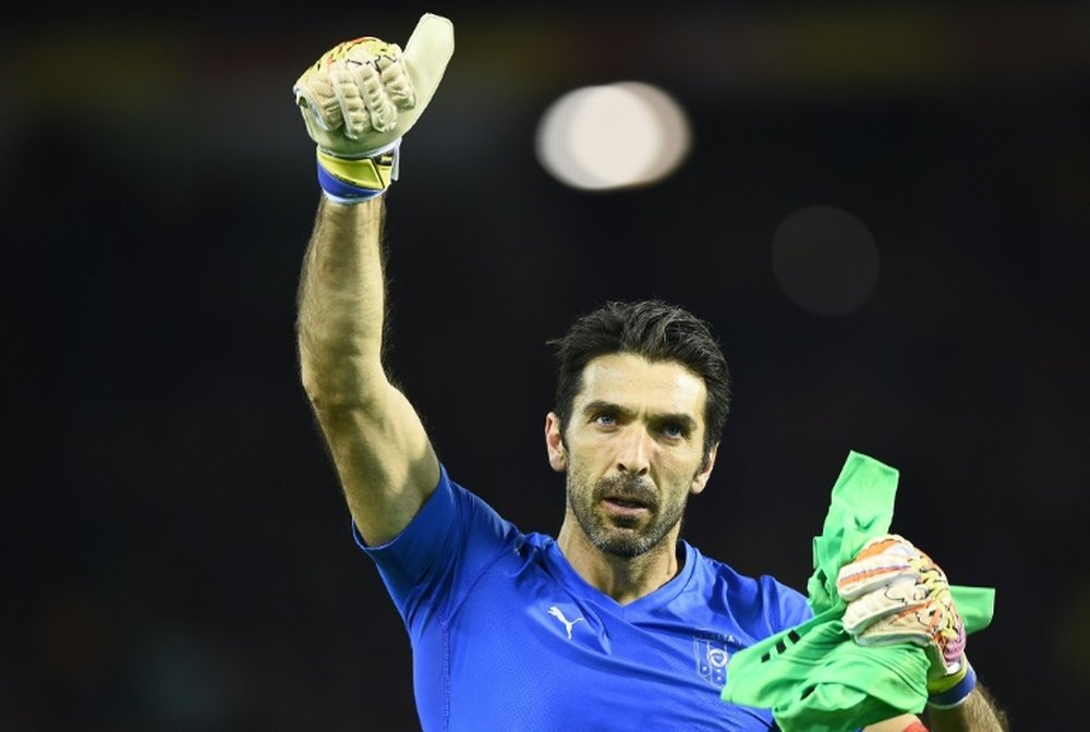 Italy's goalkeeper Gianluigi Buffon reacts at the end of a friendly football match on November 13, 2015