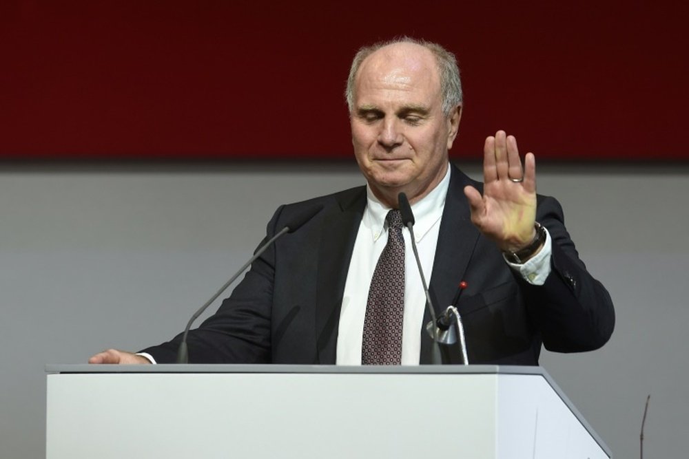 The former and newly elected president of FC Bayern Munich Uli Hoeness speaks prior to his his re-election during the shareholders meeting of the German first division Bundesliga team FC Bayern Munich in Munich, southern Germany, on November 25, 2016