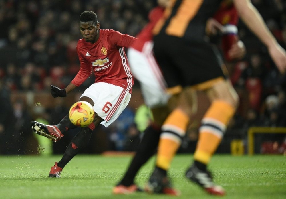 Manchester United's Paul Pogba taking a free-kick during the first leg of the tie. AFP