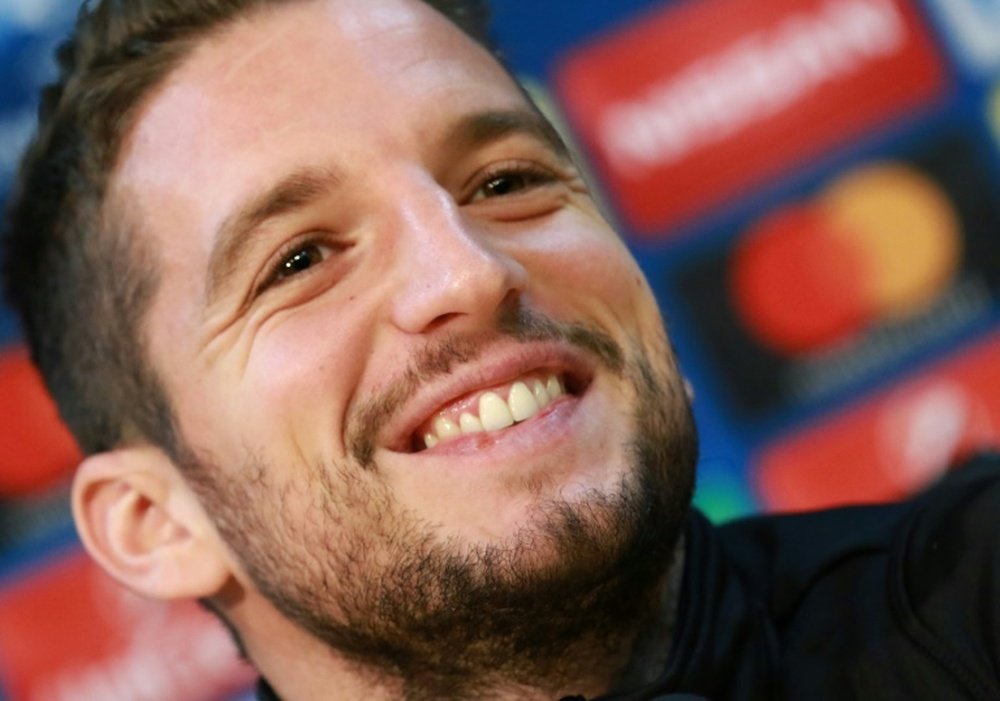 Napoli forward Dries Mertens attends a press conference ahead of the Dinamo clash. AFP