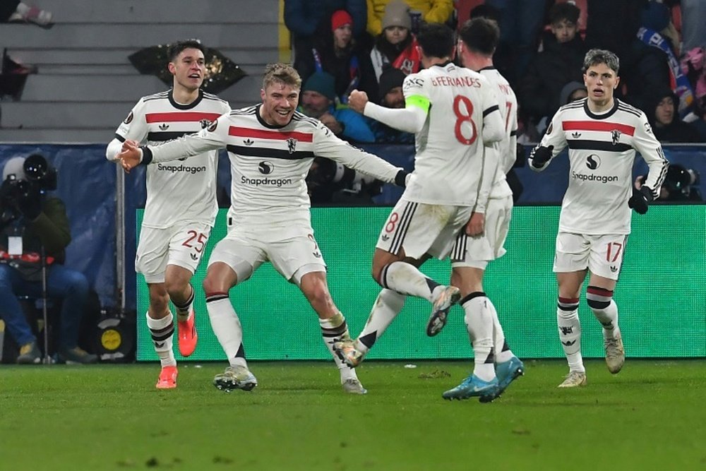 Hojlund scored twice for Manchester United against Viktoria Plzen. AFP