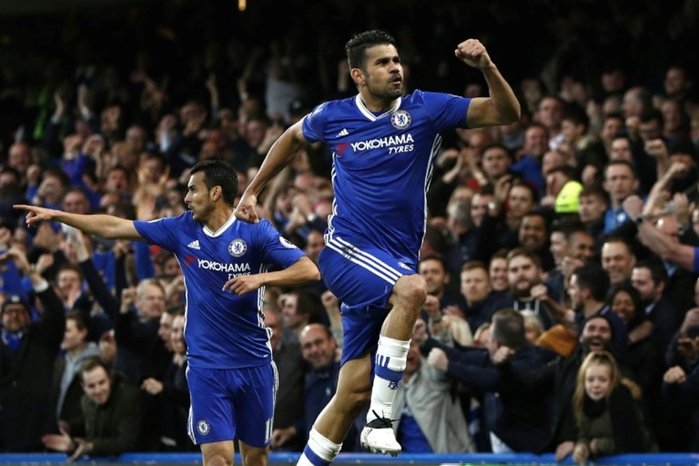 Diego Costa fête un but lors d'un match avec Chelsea le 8 mai dernier. AFP