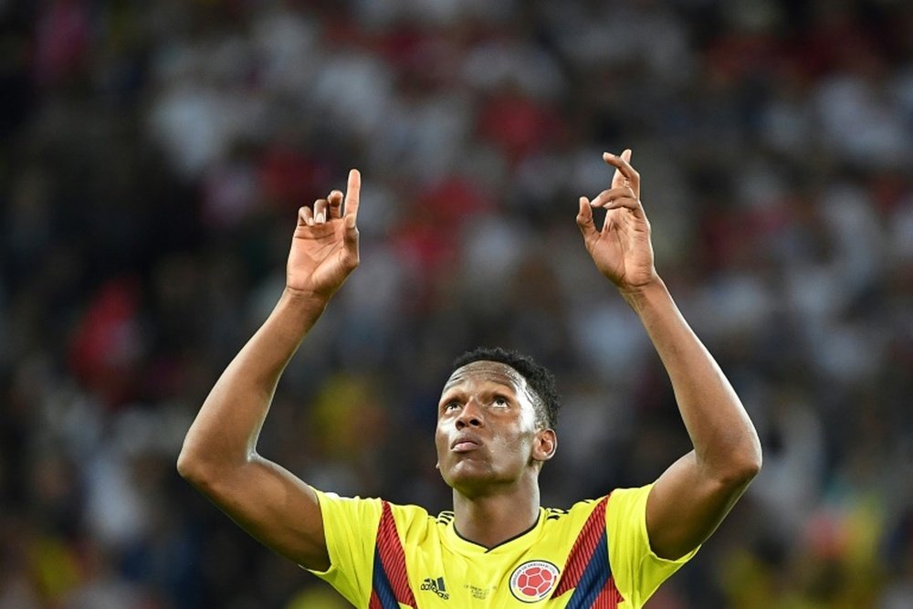 Colombia defender Yerry Mina celebrates. AFP