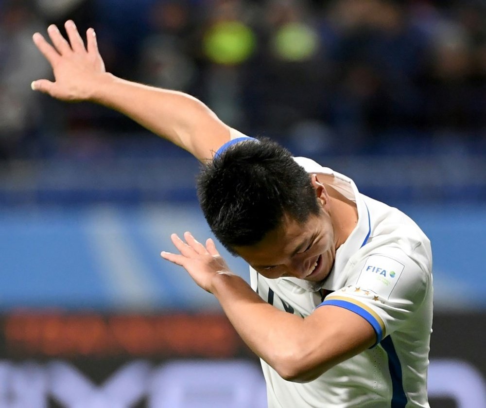 Yuma Suzuki celebrates his goal during the Club World Cup against Colombias Atletico Nacional. AFP