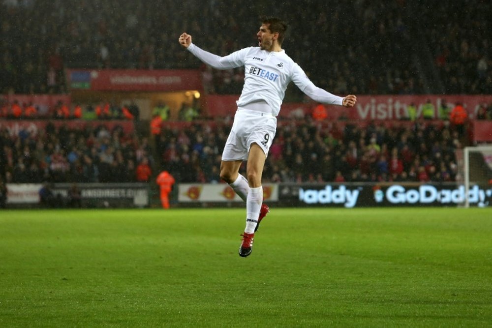 Fernando celebrating a goal for Swansea. AFP