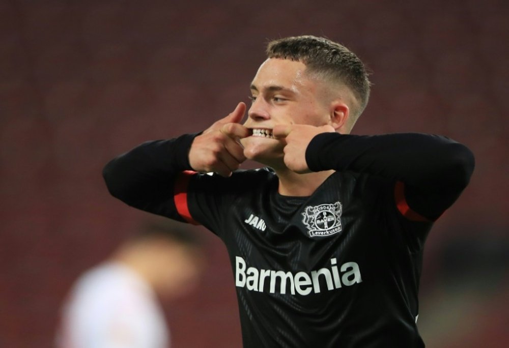 Leverkusen forward Florian Wirtz celebrates. AFP