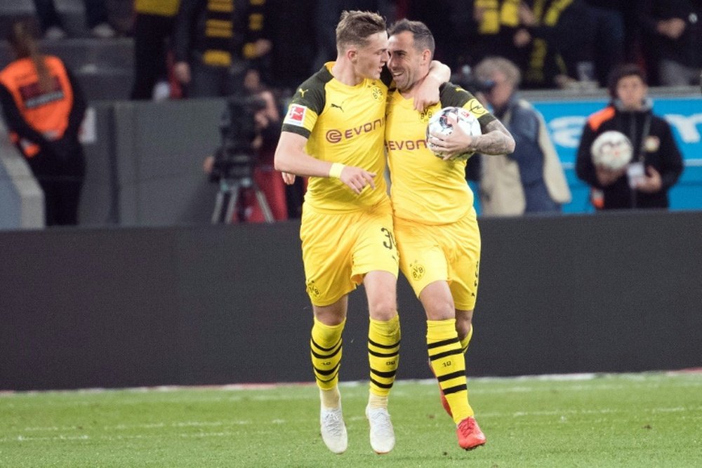 Bruun Larsen (L) could leave Dortmund for Bournemouth. AFP