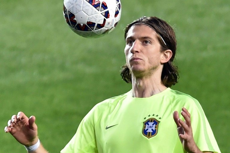 Brazils Filipe Luis takes part in a training session in Concepcion, on June 26, 2015