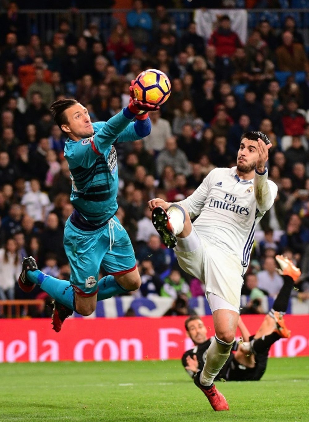 L'attaquant du Real Madrid, Alvaro Morata dans un match de Liga contre Deportivo. AFP