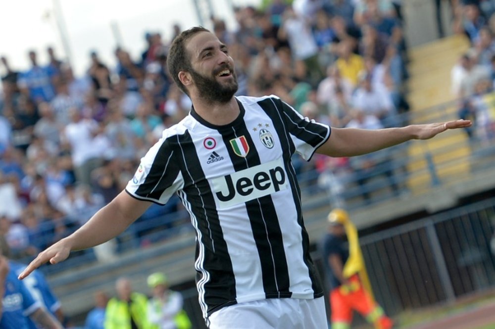 Gonzalo Higuain celebrates after scoring for Juventus against Empoli