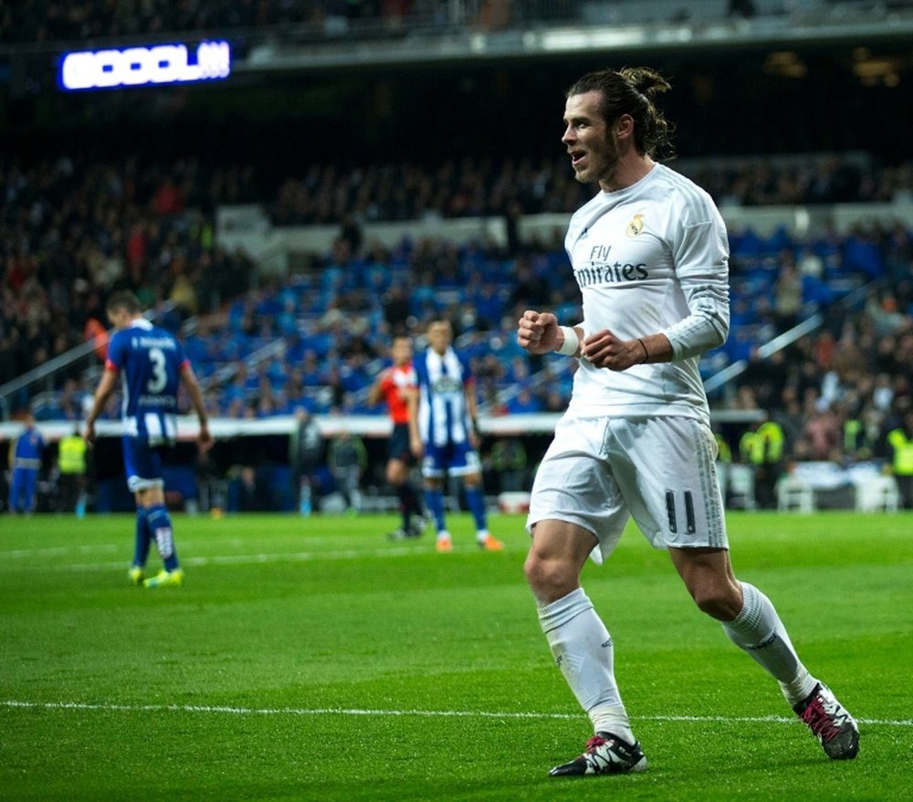 Real Madrids Gareth Bale celebrates scoring a goal during their Spanish La Liga match against Deportivo la Coruna, at the Santiago Bernabeu stadium in Madrid, on January 9, 2016