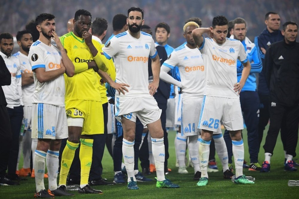 El Olympique de Marsella perdió su tercera final de la Europa League. AFP