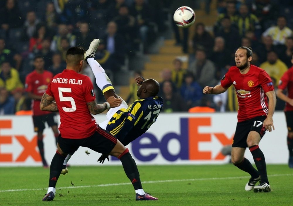 Sow (C) scores a stunning bicycle kick in just the second minute. AFP