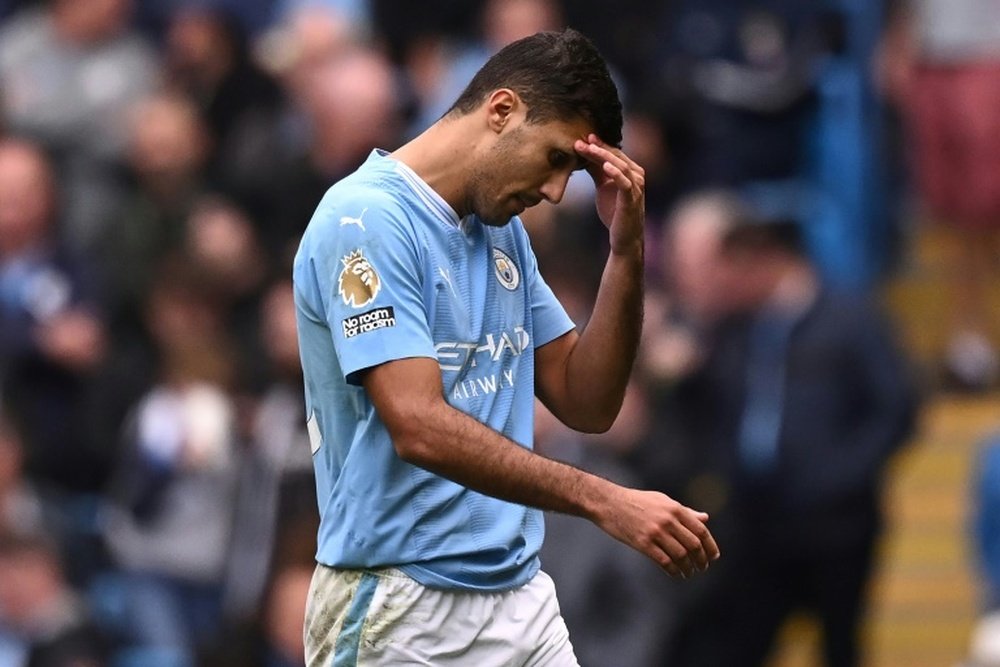 Manchester City's Rodri was sent-off in a 2-0 win over Nottingham Forest. AFP
