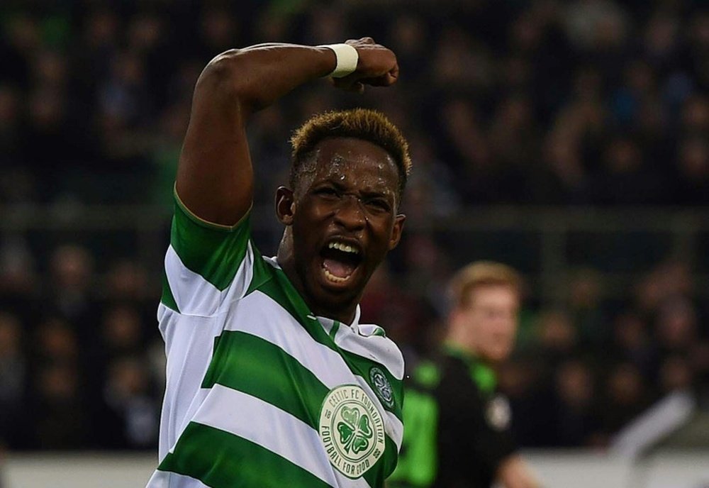 Dembele celebrates scoring for Celtic. AFP