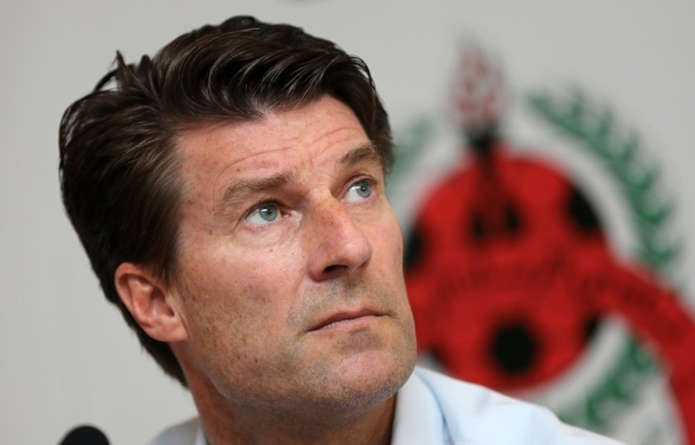 New coach of Qatar league champions Al Rayyan Michael Laudrup takes part in a press conference. AFP