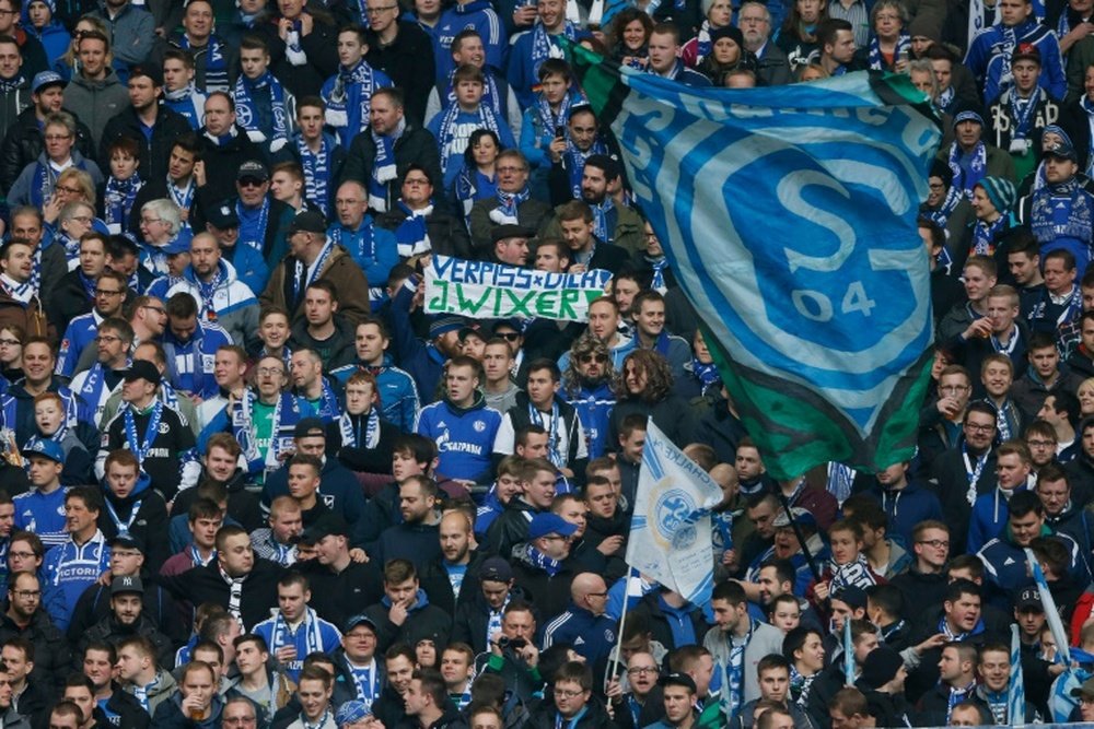 Schalke supporters at the Bundesliga game against Wolfsburg in Gelsenkirchen, western Germany on February 6, 2016