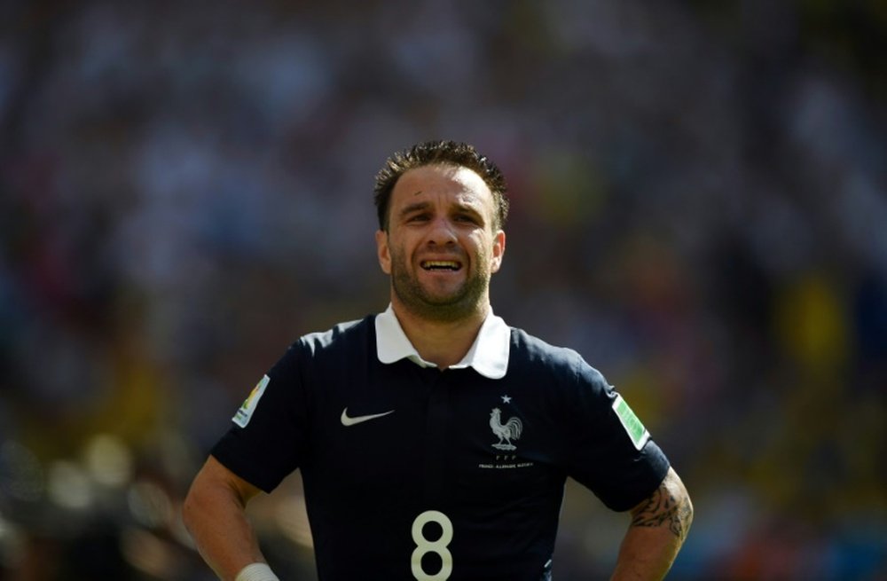 Frances midfielder Mathieu Valbuena reacts after missing a shot on goal during the quarter-final football match between France and Germany at the Maracana Stadium in Rio de Janeiro during the 2014 FIFA World Cup on July 4, 2014