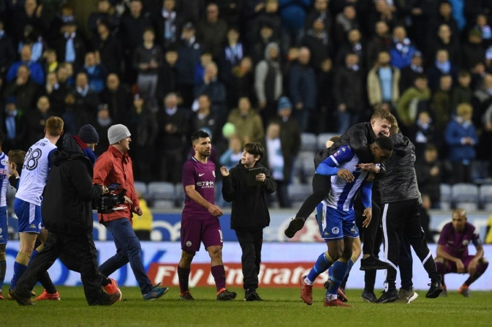 Aguero clashed with a fan at the end of their FA Cup tie. AFP