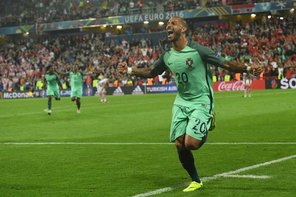 Portugals forward Ricardo Quaresma celebrates after scoring during the round of sixteen match Croatia vs Portugal on June 25, 2016