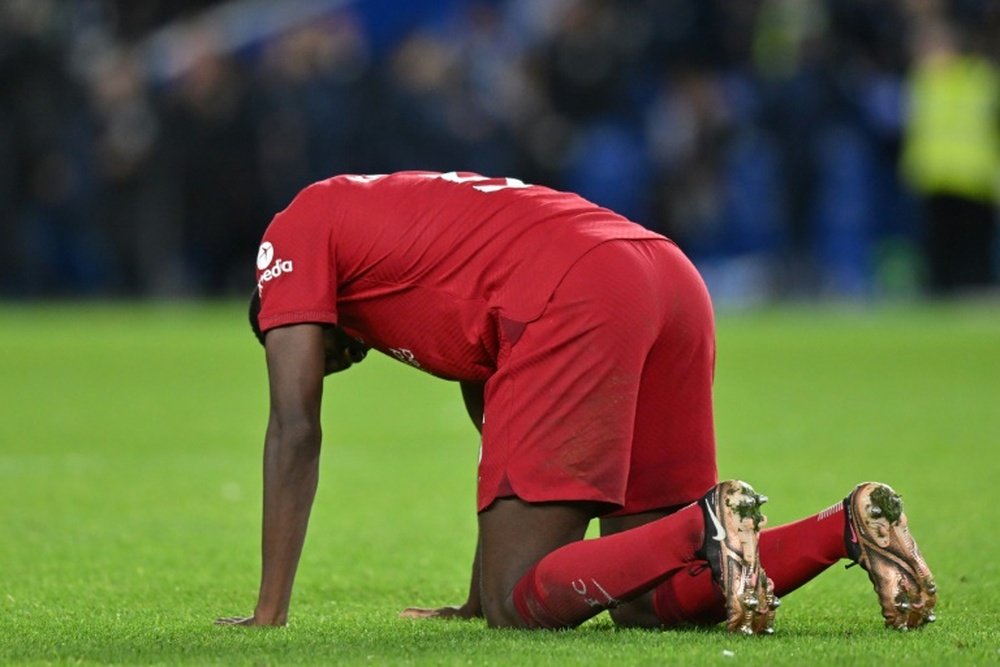 Ibrahima Konate looks to have suffered an injury to his arm against Brighton. AFP