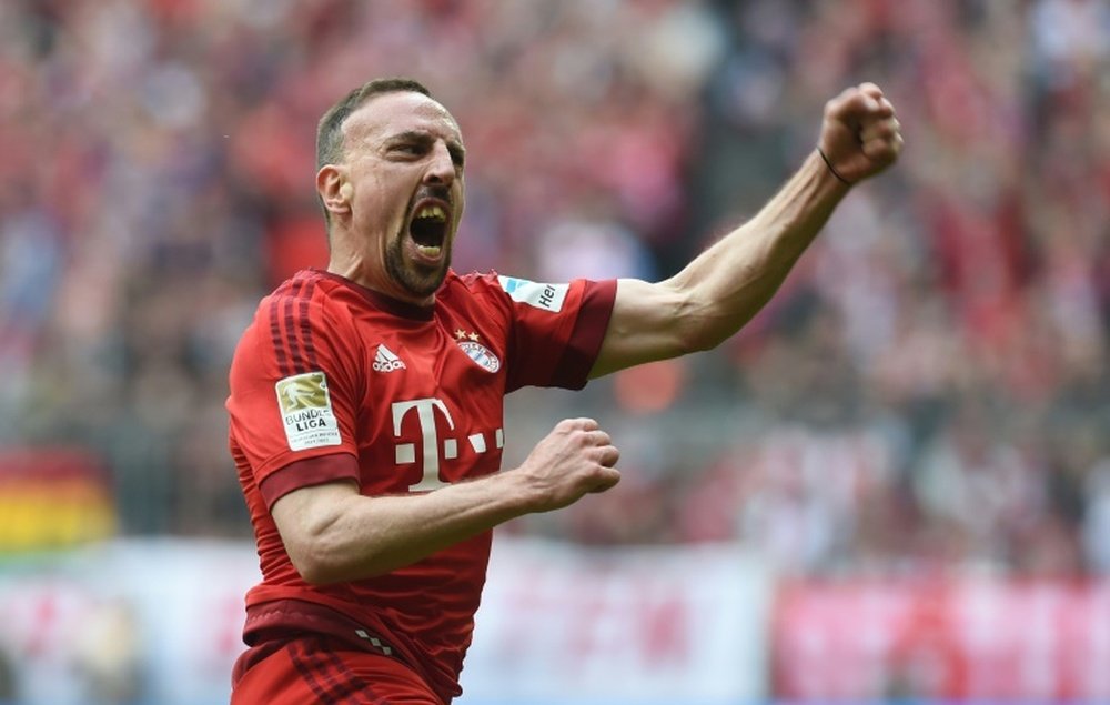Bayern Munichs French midfielder Franck Ribery celebrates after his opening goal. BeSoccer