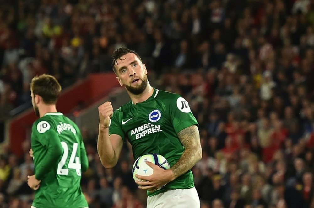 Shane Duffy celebrates scoring against Southampton. AFP