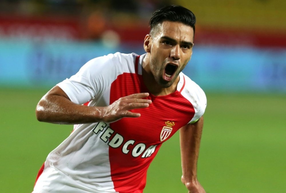 Monacos forward Radamel Falcao celebrates after scoring during the Champions League match between Monaco and Fenerbahce on August 3, 2016