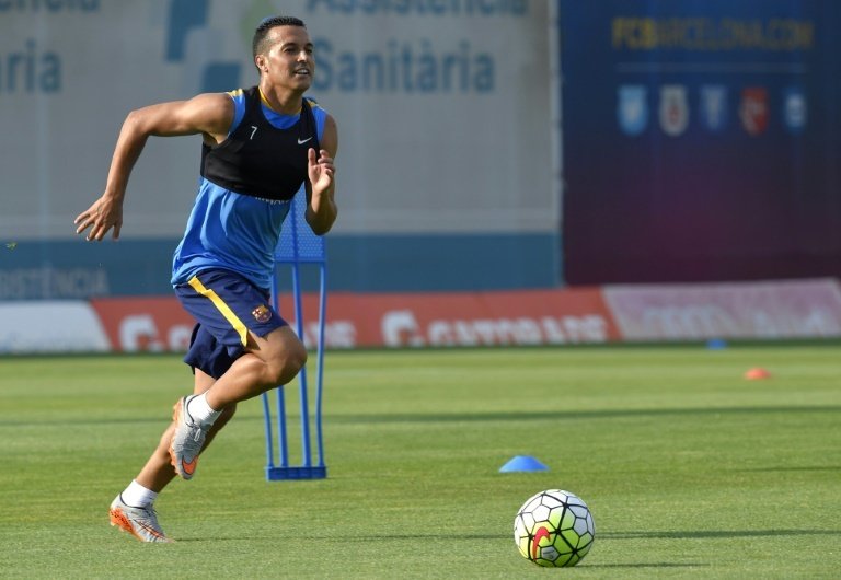 Barcelonas forward Pedro Rodriguez goes for a ball during a training session at the Sports Center FC Barcelona Joan Gamper in Sant Joan Despi, near Barcelona on July 15, 2015