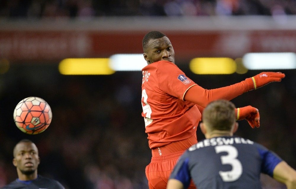 Liverpools Christian Benteke (C), seen in action during their English FA Cup 4th round match against West Ham United, at Anfield in Liverpool, on January 30, 2016