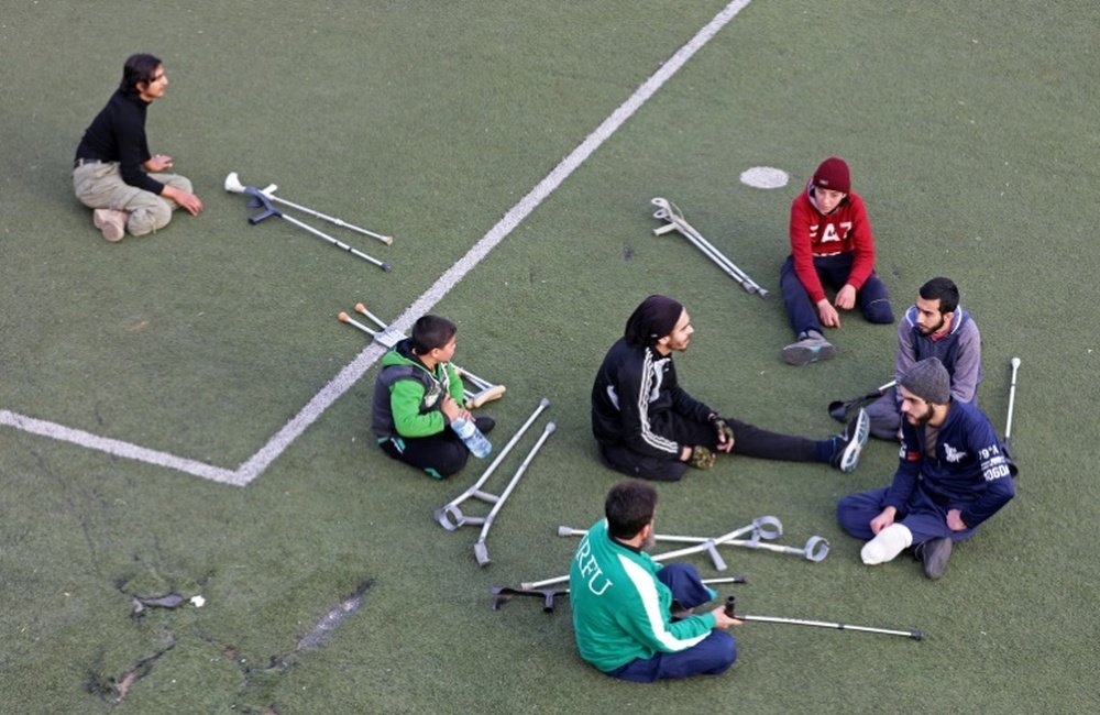 Syrian war victims played in an amputee football match last month. AFP