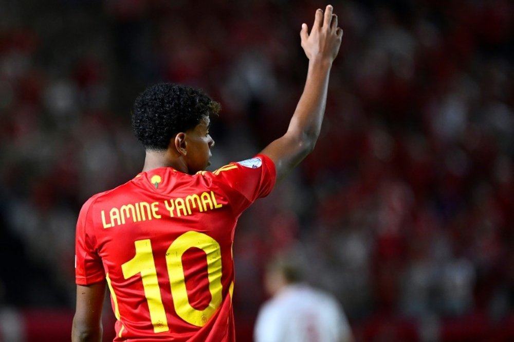 Yamal went off near the end of the match against Denmark. AFP