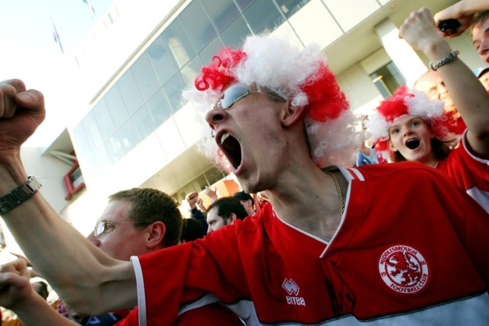 Middlesbroughs supporters are pictured before the UEFA cup final football match Middlesbrough vs. FC Sevilla on May 10, 2006 in Eindhoven, Netherlands