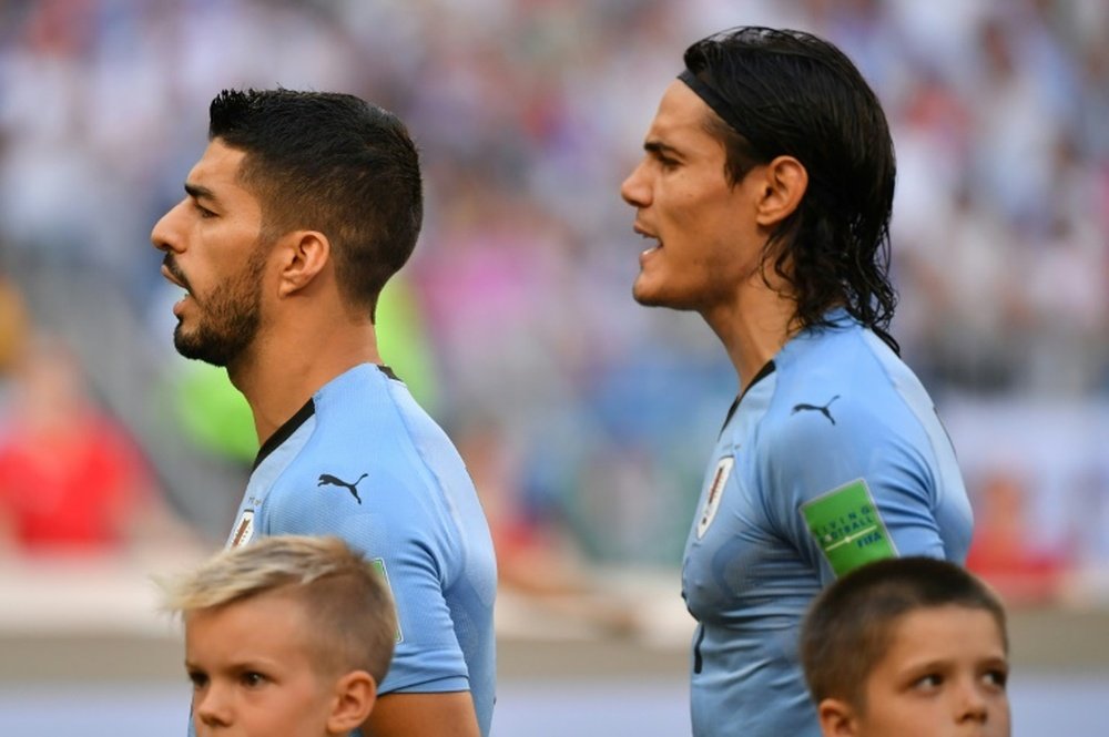 Cavani y Suárez, dos de los pilares de Uruguay. AFP