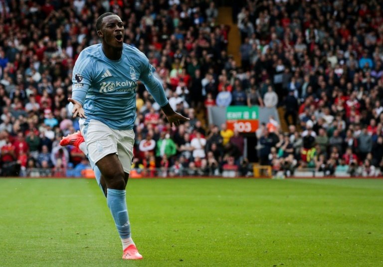 Hudson-Odoi scored Nottingham Forest's goal in a stunning 1-0 win at Liverpool. AFP