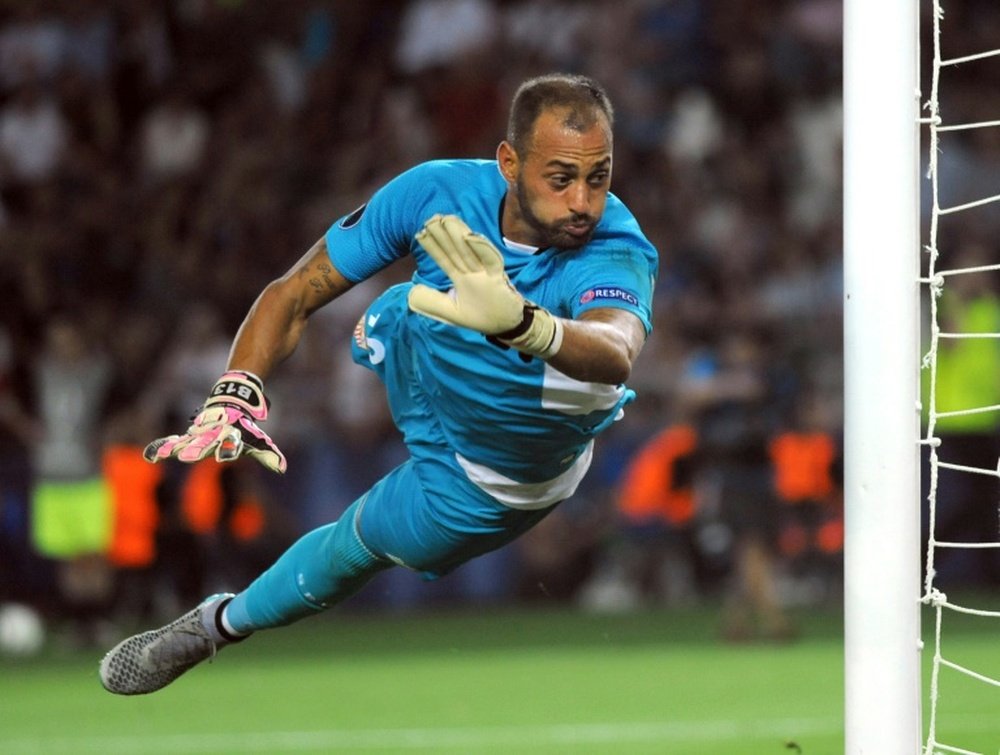 Sevilla's Portuguese goalkeeper Beto, pictured in action on August 11, 2015, will miss the start of his side's Champions League campaign after suffering knee ligament damage