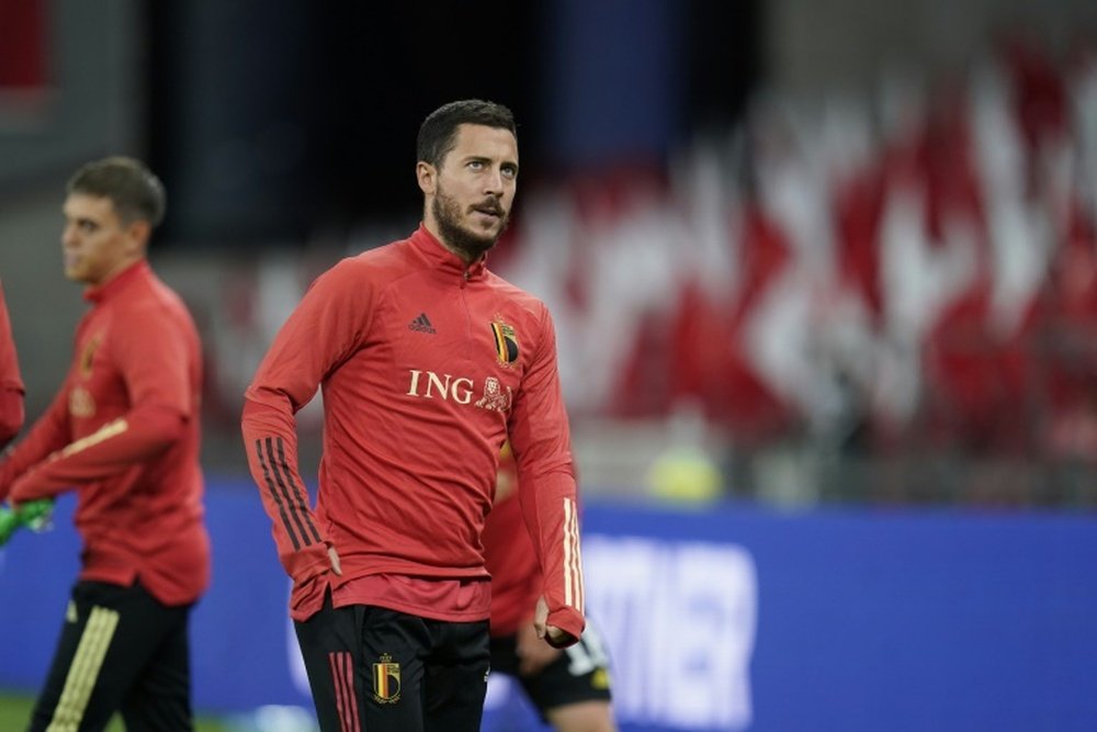 Hazard s'est entraîné en solitaire avec la Belgique. AFP