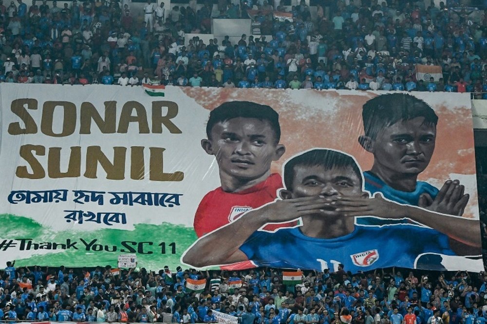 India's Chhetri waved goodbye to football as the fourth highest International goalscorer ever. AFP