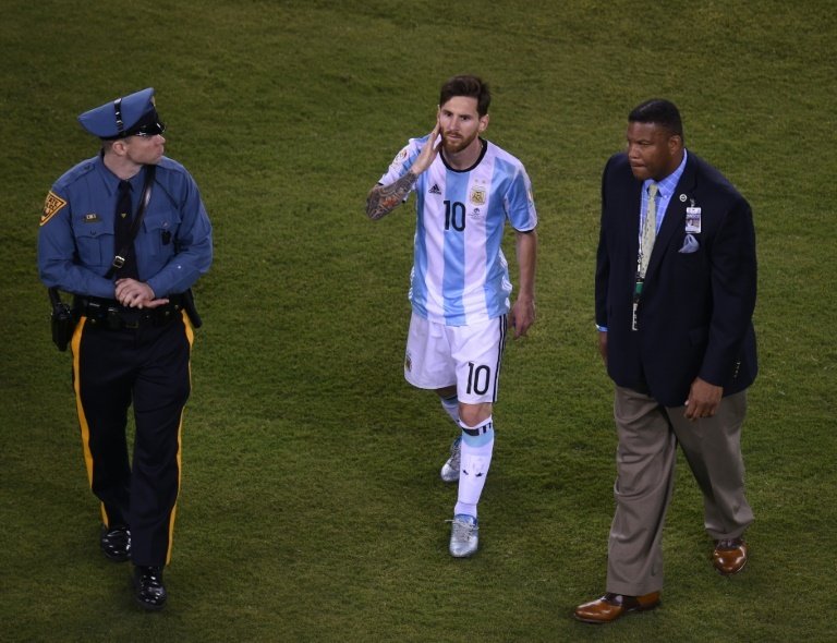 Argentinas Lionel Messi leaves the field after being defeated by Chile in the penalty shoot-out of the Copa America Centenario final in East Rutherford, New Jersey, United States, on June 26, 2016