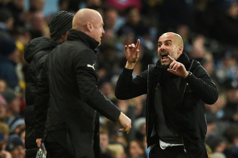 A furious row erupted between Guardiola and Dyche. AFP