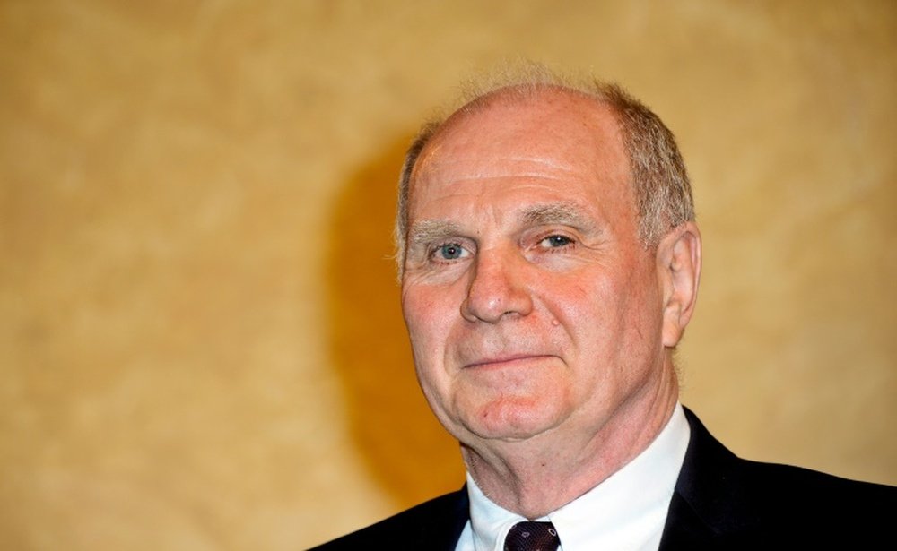 Ex-Bayern Munich president Uli Hoeness attends the awarding ceremony for the Moenchengladbach ring of honour on March 13, 2016 in Moenchengladbach, western Germany