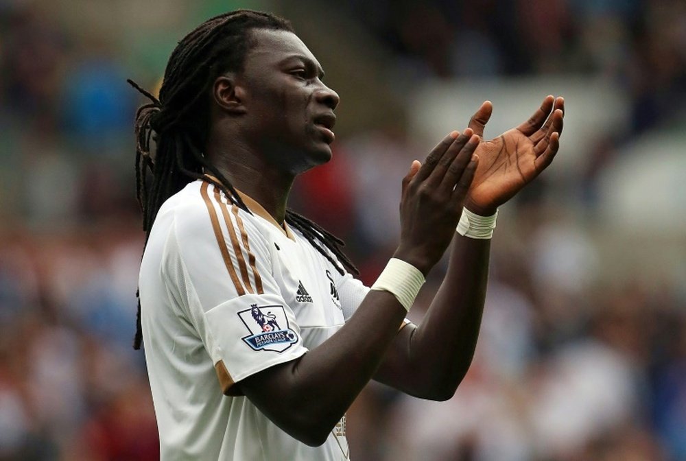 L'attaquant Français du Swansea, Bafetimbi Gomis, pendant un match de Premier League. AFP