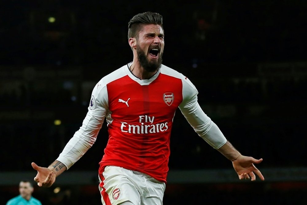 Arsenal striker Olivier Giroud celebrates after scoring the opening goal against West Brom. AFP