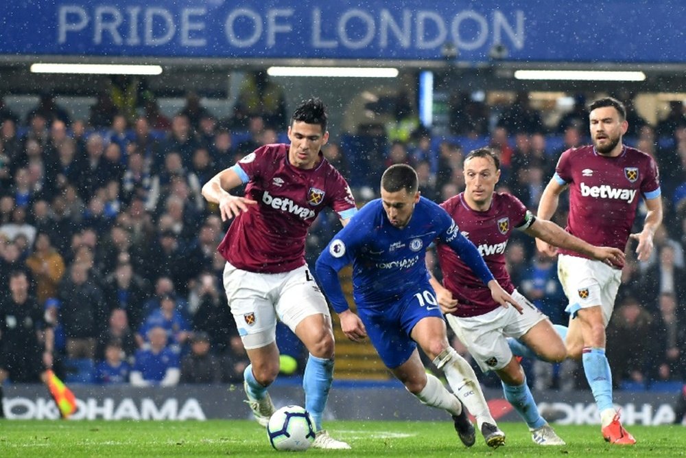 Eden Hazard scored a brace against the Hammers on Monday night. AFP