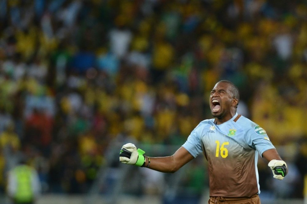 A blunder by goalkeeper and captain Itumeleng Khune, pictured on February 2, 2013, cost South Africa a goal in Nouakchott and set Mauritania on the road to a 3-1 win