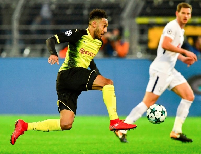 Pierre-Emerick Aubameyang pictured playing against Tottenham Hotspur. AFP