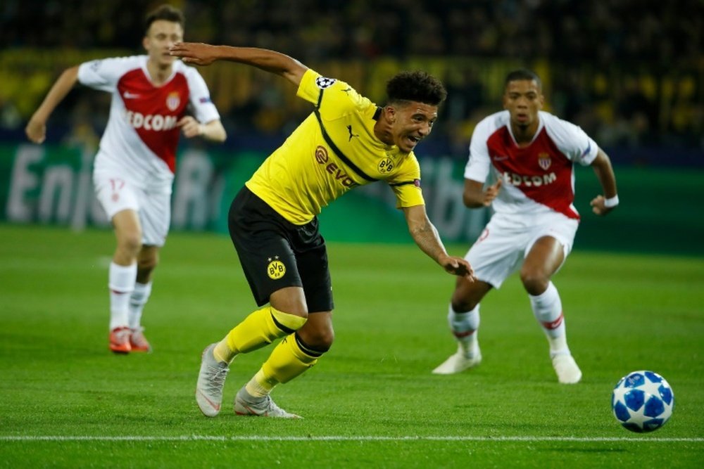 Sancho scored against Monaco in the Champions League. AFP